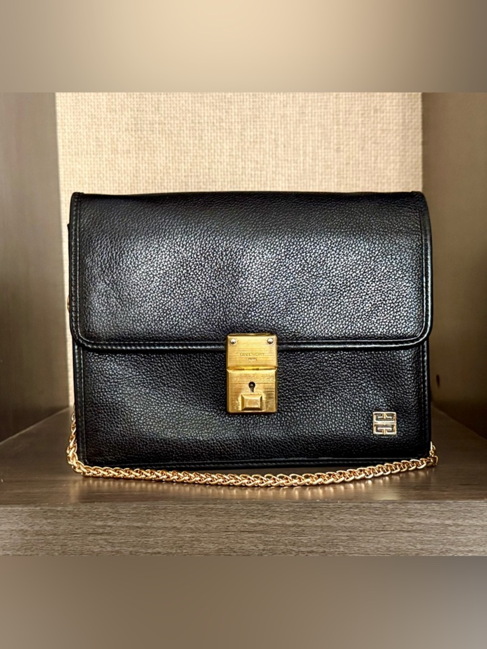 Givenchy Vintage Black Leather Wristlet Clutch Converted Hand & Crossbody Bag
